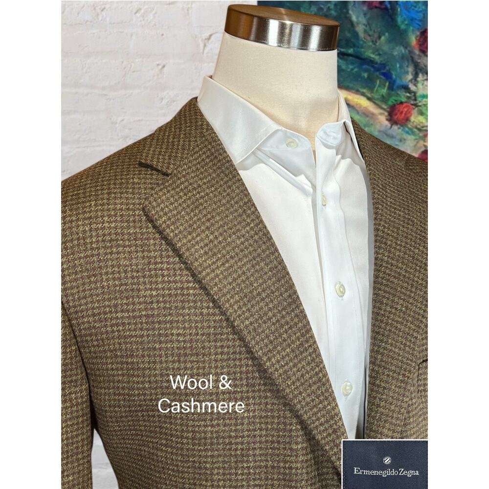 Ermenegildo Zegna 46L Green Brown Cashmere & Wool Sport Coat 3/2 Roll Flannel - Picture 5 of 14